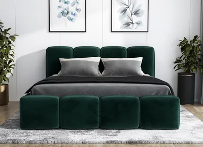 Produktbild von Polsterbett MOND mit Bettkasten und Metallgestell 180 x 200 cm. Modernes Doppelbett mit Stauraum, mit Matratze. Farbe: Grün
