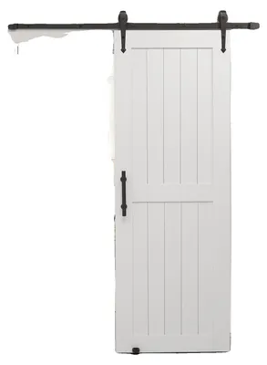 Produktbild von VEVOR Schiebetür für Scheunen, 914 x 2134mm, Hochfester MDF-Panel, Scheunentür mit Montageset, Wasserfeste PVC-Oberfläche, Einfach zu installieren, H-Rahmen, Sanft und leise gleitend für Wohnzimmer, Badezimmer, 76x213 cm, Kiefernholz+MDF-a