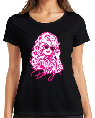Produktbild von Dolly Parton Country Musik Sängerin Cowgirl Retro Fan Western Pink Damen T-Shirt, Schwarz, S