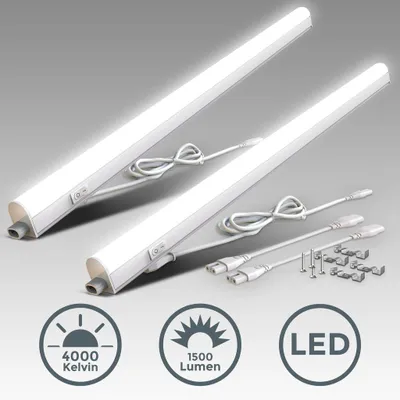 Immagine prodotto di B.K.Licht Set di 2 Lampade sottopensili cucina LED, luce bianca naturale 4000K, LED integrati da 15W, lunghezza 87.3 cm, interruttore on off, plastica, lampade collegabili con lampade uguali, IP20