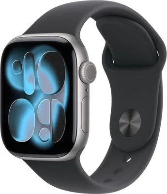 Image de Apple Watch Series 11 GPS, 42mm, Boîtier Aluminium Space Grey, Bracelet Sport Noir S/M