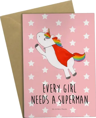 Produktbild von Mr. & Mrs. Panda Klappkarte Einhorn Super - Rot Pastell - Geschenk, babykarte, Superheld, hochzeitskarten, glückwunschkarten, weihnachtskarten, Grußkarte, Unicorn, Held