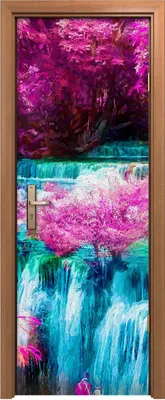 Produktbild von Türposter 70x200 cm Türaufkleber Türtapete Türfolie Klebefolie Malerei Bäume Wasserfall