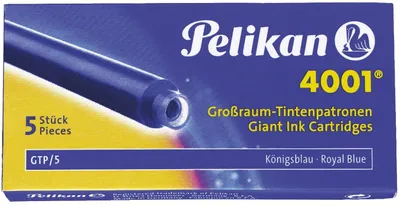 A box of Pelikan 4001 Giant Ink Cartridges in Royal Blue.