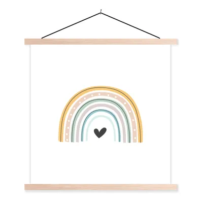 Produktbild von MuchoWow® Textilposter Regenbogen - Herz - Tupfen - Pastell - Kinder 60x60 cm mit holzfarbenen Rahmen - Wanddekoration