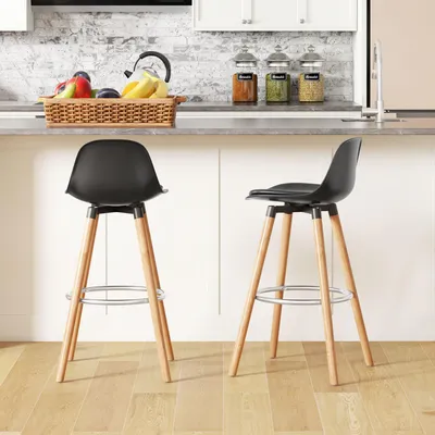 Produktbild von Sweiko 2er-Set Barhocker Barstühle Skandi-Design, Fußtstütze, 43 cm x 43 cm x 91 cm, Natur + Schwarz