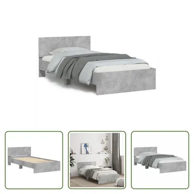 Produktbild von The Living Store Bettgestell mit Kopfteil Betongrau 100x200 cm Holzwerkstoff