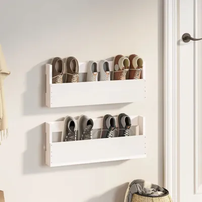 Image de The Living Store Étagères à chaussures murales 2 pcs. Blanc 59x9x23 cm Pin massif