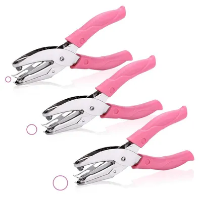 Image de 3 perforatrices en métal avec poignée souple, diamètre de perforation de 1,5/3/6 mm, couleur rose