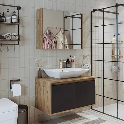Produktbild von Roomart ATLANTIC-85 Badmöbel-Set 3-teilig 85 cm breit, Anthrazit-Eiche