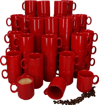 Zdjęcie produktu dla zestaw 72 eventowych kubków do kawy 250 ml czerwonych porcelanowych kubków do układania w stosy
