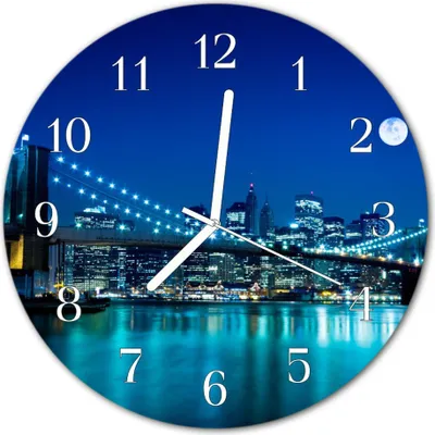 Produktbild von Glasuhr Wanduhr Küchenuhr Echt-Glas 30fi cm Skyline Nacht blau