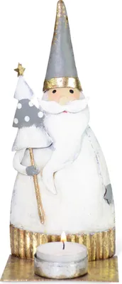 Produktbild von Weihnachtsmann mit Teelichthalter | Metall Grau Weiß Gold | 8,5×20 cm | 18204