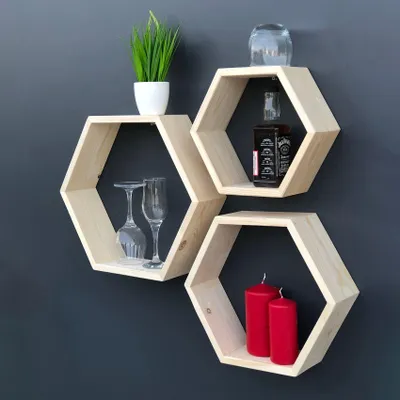 Produktbild von Skye Decor, Elgantes Wandregal aus 100% Massivholz, Beige, 3-teilig | 12345