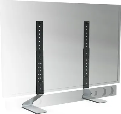 A transparent TV screen is shown with a silver TV stand attached to its back.