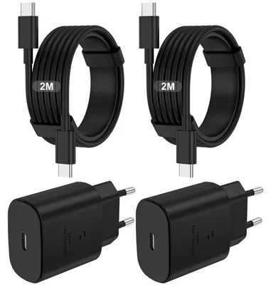 Image de Chargeur rapide pour Samsung, lot de 2 chargeurs USB-C de 25 W pour téléphone portable, avec 2 câbles USB-C