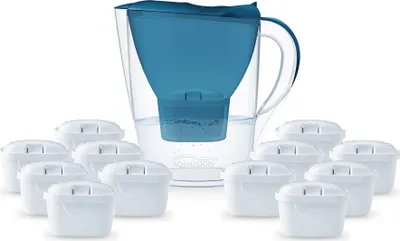 Obrázek produktu pro Sada filtrovaných džbánů Aqualogis Harmony Blue s filtry 12 filtrů - vodní filtr - vyměnitelné filtry do džbánu - filtrační džbán na pitnou vodu