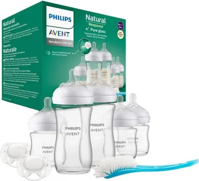 Produktbild von Babyflaschen Starterset Philips Avent Natural 3.0 Glas, 3 Flaschen 120ml, 2 Flaschen 240ml, Ultra Schnuller 0-6M, Flaschenbürste
