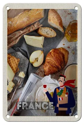 Produktbild von Blechschild Reise 12x18cm Frankreich Camembert Croissant Birne Schild