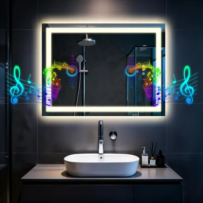 Obrázek produktu pro WISFOR Bluetooth, LED zrcadlo do koupelny, 60x80 cm, nástěnné, s funkcí proti zamlžování, paměťová funkce, 3 barvy světla, plynulá regulace jasu, stupeň krytí IP66