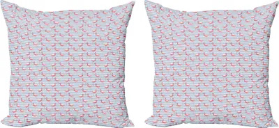 Zdjęcie produktu dla Zestaw poszewek na poduszki ABAKUHAUS Flamingo (2 szt.), kolorowe rysunki egzotycznych ptaków na marynarskich paskach, 40 x 40 cm, ciemny koralowy pudrowy róż