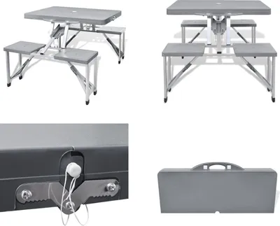 Produktbild von Klappbares Campingtisch Set Aluminium mit 4 Stühlen extra leicht grau - Camping Möbel - Camping Möbel - Picknicktisch - Koffertisch