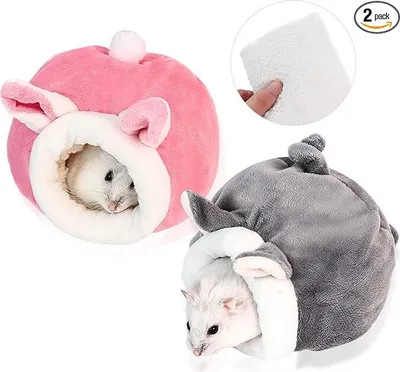 Produktbild von 2 Stück Hamster Baumwollnest, Kleintierbett, Hamster Winter Warmes Baumwollnest, Winterschlafsäcke, für Hamster, Baby, Küken, Igel, Meerschweinchen, Chinchilla (Grau + Rosa)