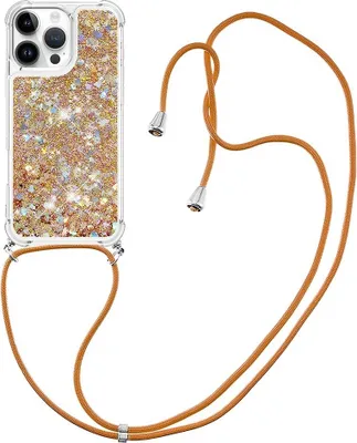 Produktbild von iPhone 16 Pro Hülle - Coverup Liquid Glitzer Back Cover mit Handykette - Gold