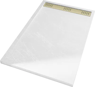 Image de Receveur en acrylique Blanc Effet Pierre 90x140x5 cm + Grilles Linéaires Chrome et Or Brossé