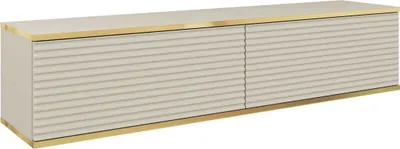 Zdjęcie produktu dla Wisząca szafka pod telewizor – nowoczesny design. Kolor: BEŻOWY, szer.: 135 cm, wys.: 30 cm, gł.: 32 cm. Niska szafka pod telewizor, szafka pod telewizor, wisząca szafka pod telewizor, wisząca szafka ścienna