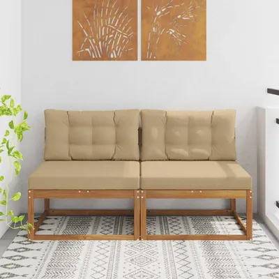 Produktbild von CLORIS Outdoor Mittelsofa mit Kissen 2 Stück Natur Massivholz Akazie - Gartenstühle CC885