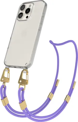 Obrázek produktu pro EAZY CASE řetízek na mobilní telefon pro Apple iPhone 16 Pro, průhledné silikonové pouzdro s popruhem, čiré pouzdro, odnímatelné, fialová barva