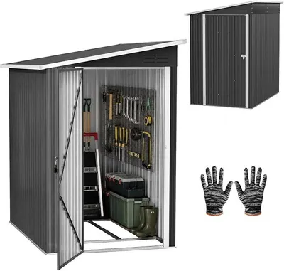 Zdjęcie produktu dla Domek ogrodowy metalowy, 180 x 117 x 185 cm. Szkło na narzędzia, odporny na warunki atmosferyczne, zamykany na klucz, z dwuspadowym dachem. Domek ogrodowy, idealny do przechowywania narzędzi, do użytku na zewnątrz. Szkło na narzędzia, idealne do ogrodu, na podwórko, taras, trawnik. Kolor: czarny