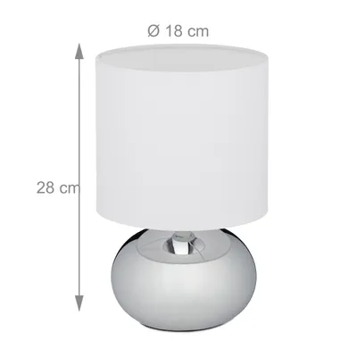 Obrázek produktu pro Relaxdays noční lampička dotyková stmívatelná, moderní dotyková lampička se 3 úrovněmi, E14, stolní lampička s kabelem, 28 x 18 cm, stříbrná