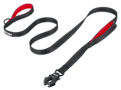Image de Laisse réfléchissante pour chien, 1,8 mètre, nylon robuste, 2 poignées, mousqueton autobloquant, noir et rouge