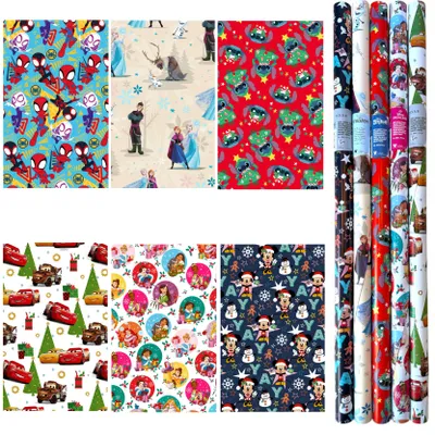 Produktbild von Disney & Marvel Weihnachtsgeschenkpapier – 6 Rollen à 200 × 70 cm – Stitch, Mickey, Cars, Prinzessinnen, Die Eiskönigin und Spider-Man – 12 Meter