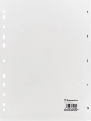 Produktbild von Soennecken Register 2114 DIN A4 1-5 volle Höhe PP weiß