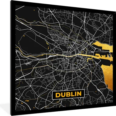 Produktbild von MuchoWow® Gerahmtes Poster Gold - Karte - Dublin - Stadtplan 40x40 cm - Poster mit Schwarzem Bilderrahmen Wandposter Rahmen Foto Bilder - Mit Rahmen - Wanddekoration Schlafzimmer