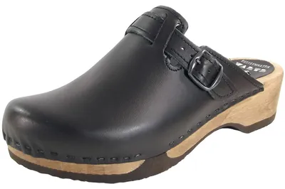Produktbild von Waltl Adam Glattleder Herren Holzclogs Schwarz, 1608-BLACK