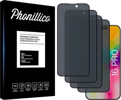 Immagine prodotto di Vetro temperato Anti-Spy per iPhone 16 PRO [4 pezzi] Pellicola protettiva nera Privacy Antigraffio Vetro Resistente Phonillico