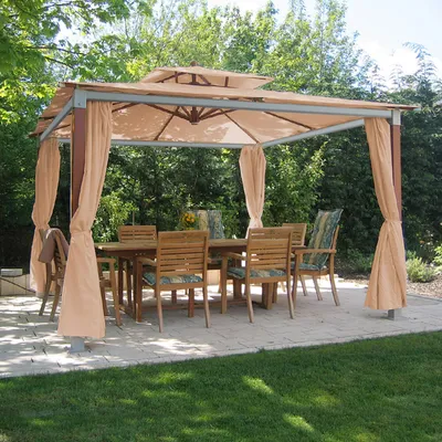 Produktbild von anndora® Gartenpavillon - Holz Pavillon 3,6x3,6m - Dark Natural | Beige - mit Winddach - UV-Schutz - inkl. Seitenwänden
