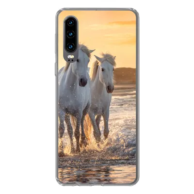 Produktbild von MuchoWow® Handyhülle Schutzhülle Hülle für Huawei P30 Pferde - Wasser - Strand - Tiere Silikon Softcase Handy Hülle - Kartenbesitzer