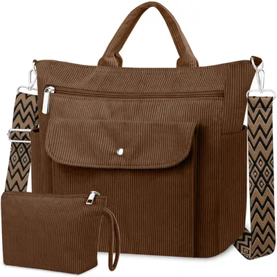Zdjęcie produktu dla Omgoods - Duża torba shopper z corduru z zamkiem, idealna dla kobiet