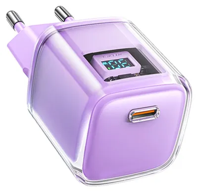 Productafbeelding van Acefast Sneloplader voor het stopcontact, 30W, GaN, USB-C, met display, paars