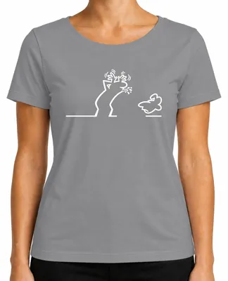 Imagen del producto de Camiseta para mujer, diseño "Linea Strichmännchen Balum Osvaldo Kult Cartoon", color gris, talla S