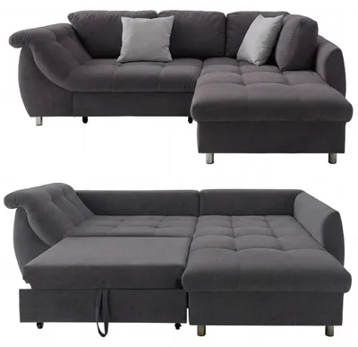 Produktbild von Ecksofa Schlafcouch L-Garnitur Bettkasten Ottomane rechts Mikrofaser Anthrazit / 17005