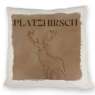 Produktbild von Hirsch Kissen mit Spruch Platzhirsch in braun