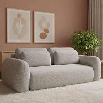 Immagine prodotto di Sessame - Divano Letto 3 Posti, 266x121 cm Grigio Chiaro, Contenitore