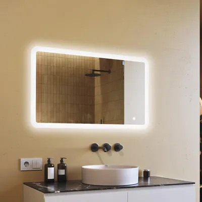Produktbild von Badspiegel 120x70cm - Abgerundetmit LED Beleuchtung - LED Dual und Touchsensor