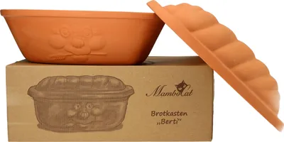 Produktbild von Mambocat Brotkasten Berti echtes Terrakotta Vorrats-Kasten mit Deckel 100 % natural Geschenk-Karton